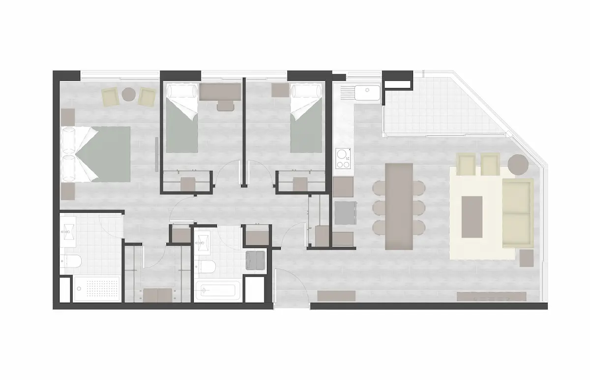 Planta 3D 2B depto. 91 m2 Edificio Carrera IV