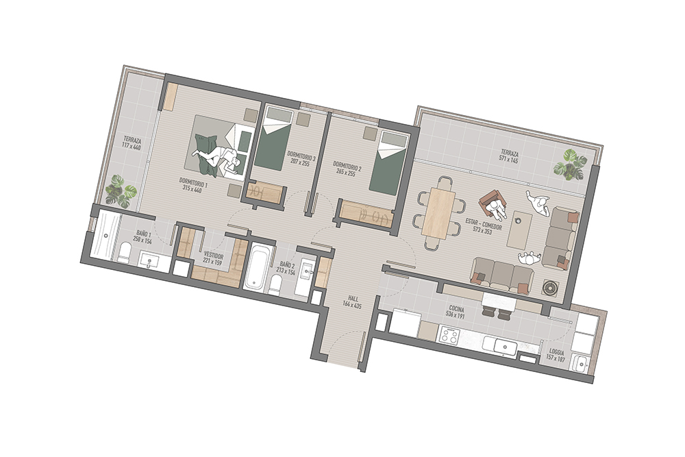 Planta duplex 2D 3B 112m2 Edificio Huascar