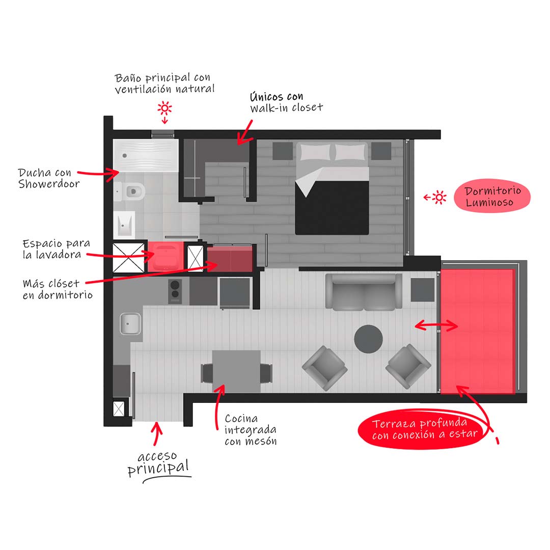 Planta 1D 1B 44m2 Edificio San Eugenio