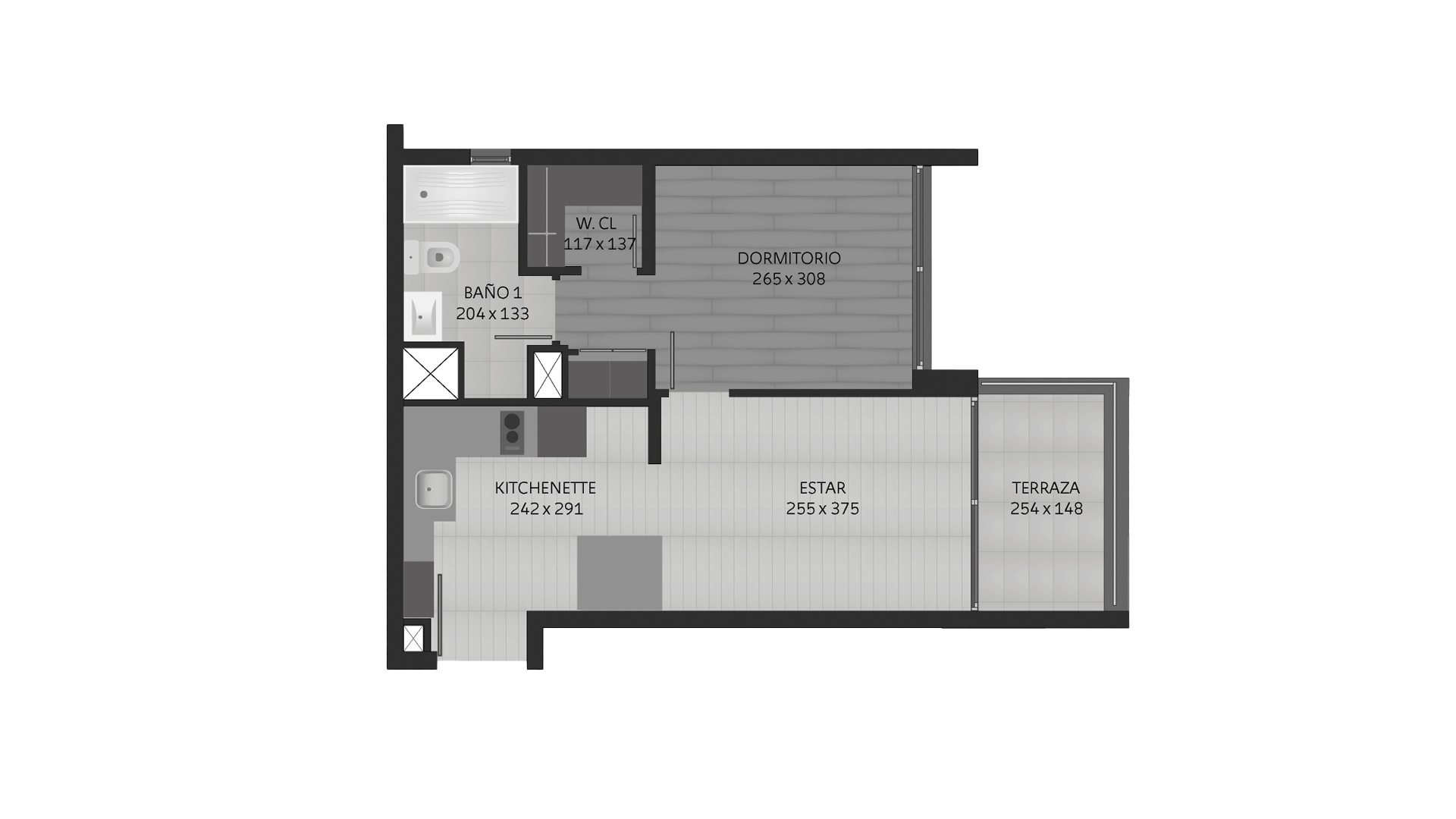 Planta 1D 1B 44m2 Edificio San Eugenio